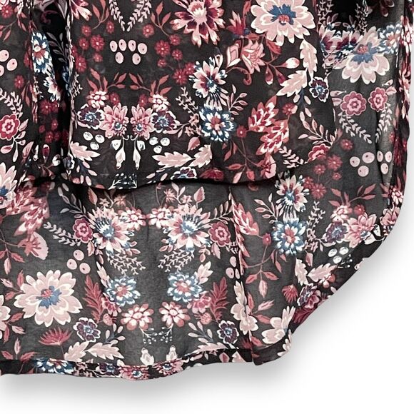 Knox Rose Sheer Blouse Women Size XS‎ Multicolor Floral Smocked Button Front - Picture 7 of 14